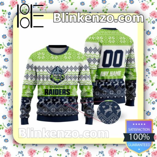 NRL Canberra Raiders Custom Name Number Knit Ugly Christmas Sweater