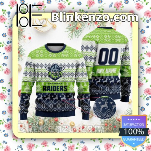 NRL Canberra Raiders Custom Name Number Knit Ugly Christmas Sweater a