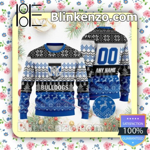 NRL Canterbury-Bankstown Bulldogs Custom Name Number Knit Ugly Christmas Sweater a