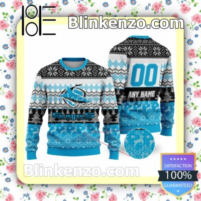 NRL Cronulla-Sutherland Sharks Custom Name Number Knit Ugly Christmas Sweater