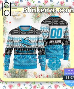 NRL Cronulla-Sutherland Sharks Custom Name Number Knit Ugly Christmas Sweater a