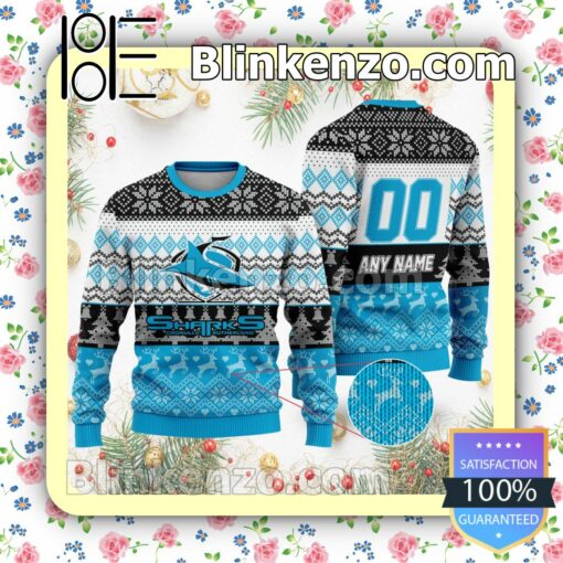 NRL Cronulla-Sutherland Sharks Custom Name Number Knit Ugly Christmas Sweater a