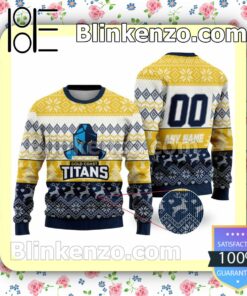 NRL Gold Coast Titans Custom Name Number Knit Ugly Christmas Sweater