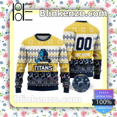 NRL Gold Coast Titans Custom Name Number Knit Ugly Christmas Sweater