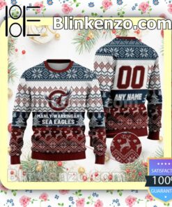 NRL Manly Warringah Sea Eagles Custom Name Number Knit Ugly Christmas Sweater a