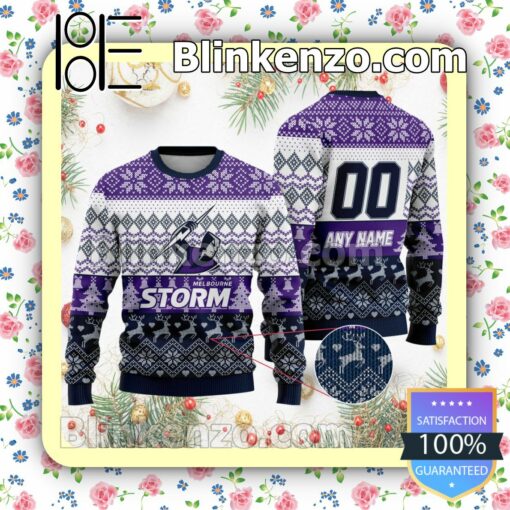 NRL Melbourne Storm Custom Name Number Knit Ugly Christmas Sweater a