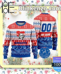 NRL Newcastle Knights Custom Name Number Knit Ugly Christmas Sweater a