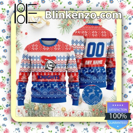 NRL Newcastle Knights Custom Name Number Knit Ugly Christmas Sweater a