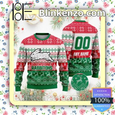 NRL South Sydney Rabbitohs Custom Name Number Knit Ugly Christmas Sweater a