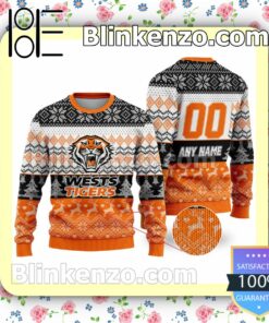 NRL Wests Tigers Custom Name Number Knit Ugly Christmas Sweater