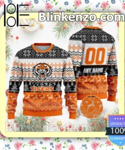 NRL Wests Tigers Custom Name Number Knit Ugly Christmas Sweater a