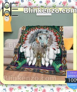 Native Tribal With Horse Warm Soft Blankets a