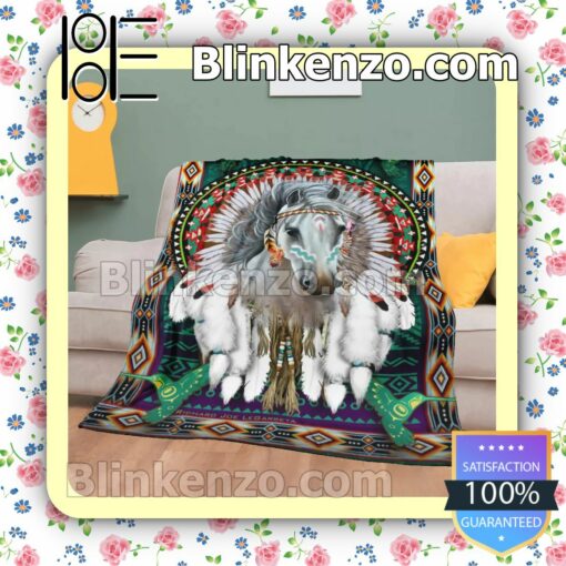Native Tribal With Horse Warm Soft Blankets a