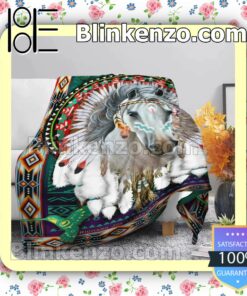 Native Tribal With Horse Warm Soft Blankets b