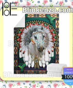 Native Tribal With Horse Warm Soft Blankets c