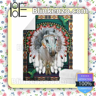 Native Tribal With Horse Warm Soft Blankets c