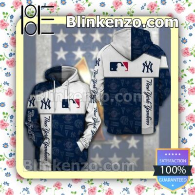 New York Yankees Logo And Symbol Full Print White And Navy Custom Womens Hoodie