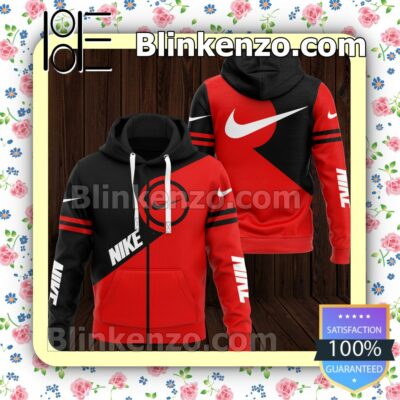 Nike Black And Red Full-Zip Hooded Fleece Sweatshirt