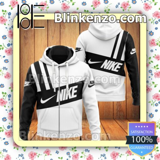 Nike Black And White Full-Zip Hooded Fleece Sweatshirt