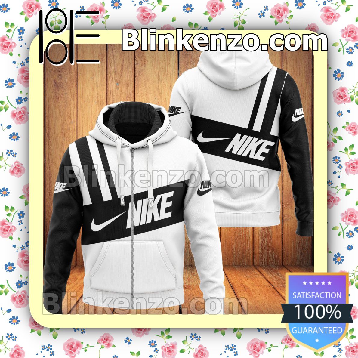 Adult Nike Black And White Full-Zip Hooded Fleece Sweatshirt