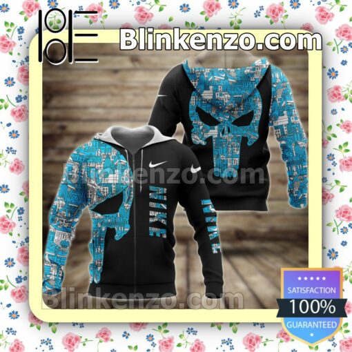 Nike Blue Pattern Skull Full-Zip Hooded Fleece Sweatshirt