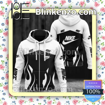 Nike Fire Pattern Black And White Full-Zip Hooded Fleece Sweatshirt