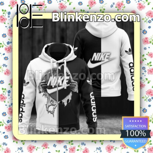 Nike Hands Ripping Half Black Half White Full-Zip Hooded Fleece Sweatshirt