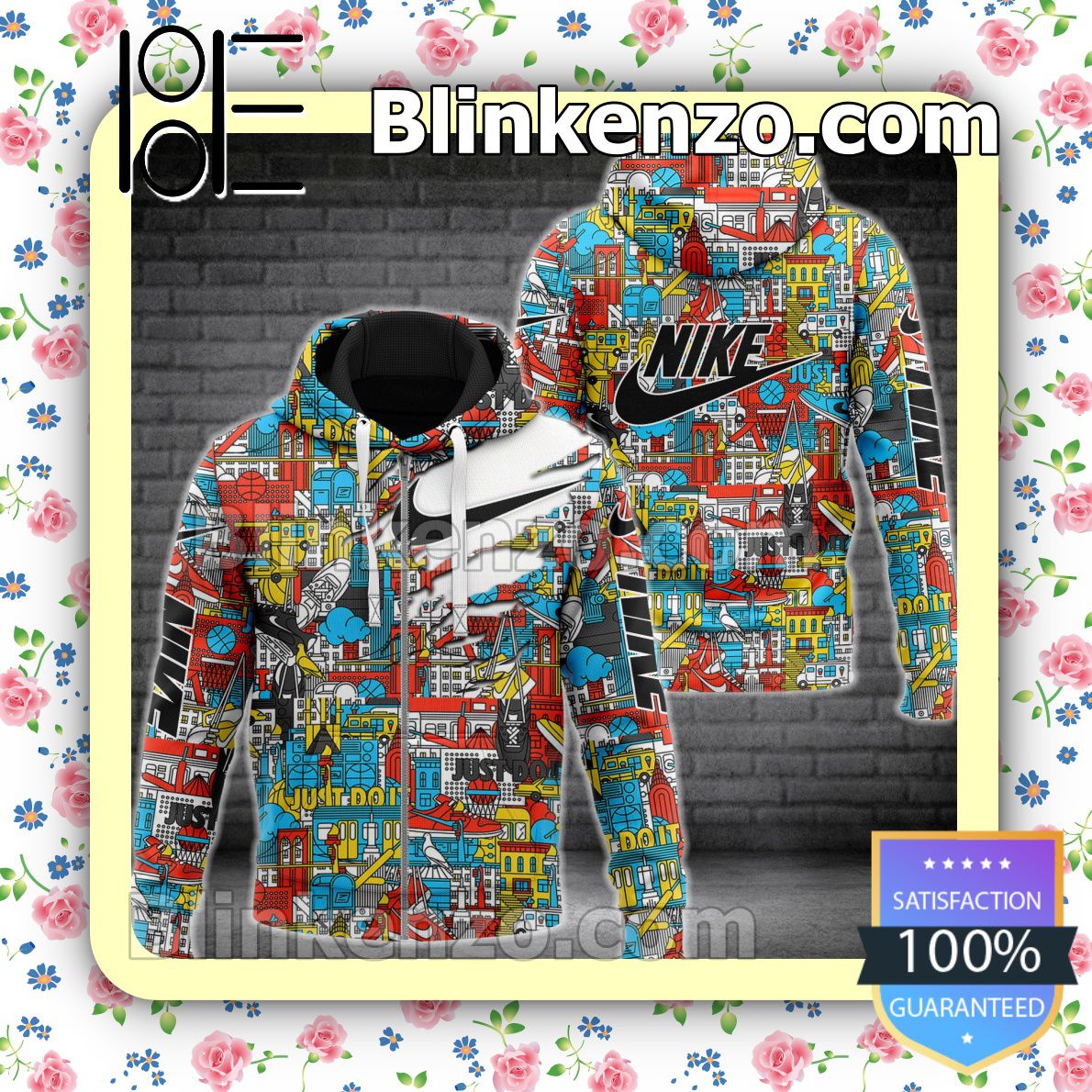 Mother's Day Gift Nike Just Do It Colorful Pattern Full-Zip Hooded Fleece Sweatshirt