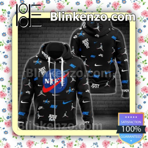Nike Just Do It Supreme Nasa Black Full-Zip Hooded Fleece Sweatshirt