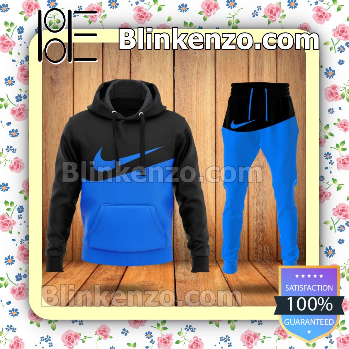 Nike Logo Black And Blue Fleece Hoodie, Pants