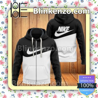 Nike Logo Black And White Full-Zip Hooded Fleece Sweatshirt