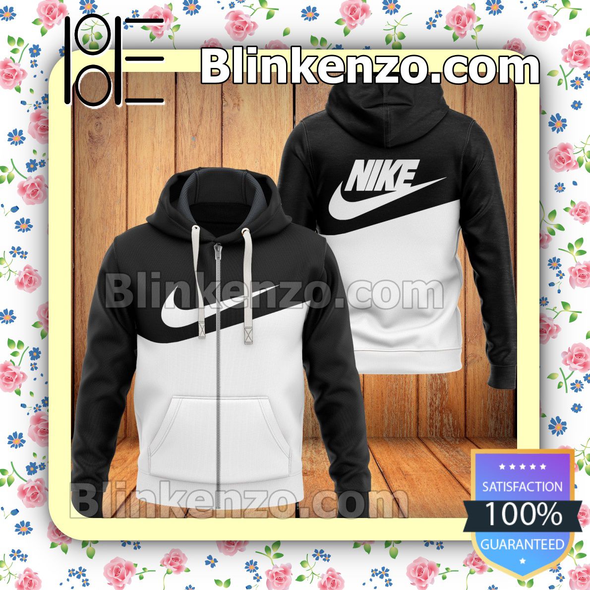 Hot Nike Logo Black And White Full-Zip Hooded Fleece Sweatshirt