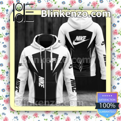 Nike Luxury Brand White And Black Full-Zip Hooded Fleece Sweatshirt