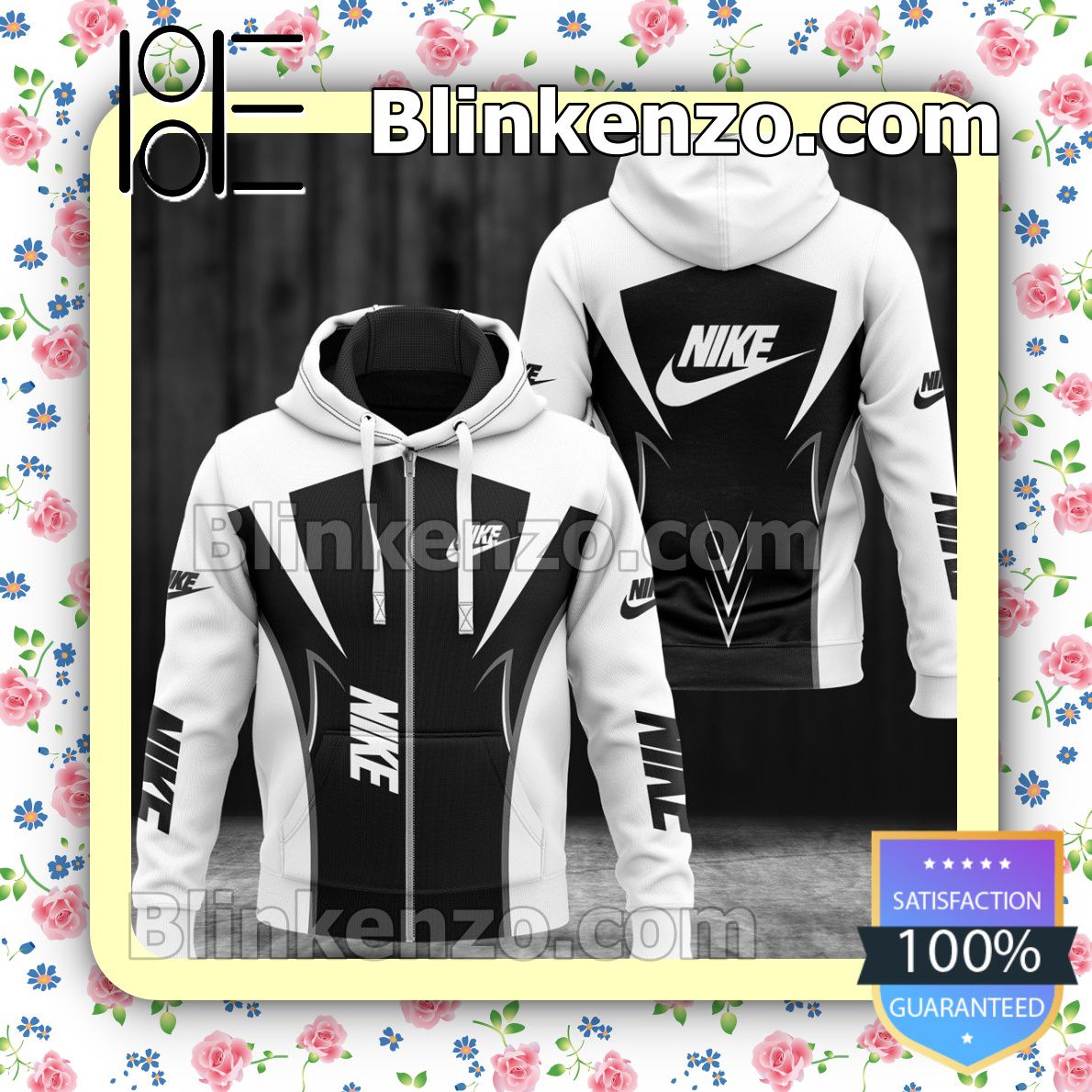 Us Store Nike Luxury Brand White And Black Full-Zip Hooded Fleece Sweatshirt