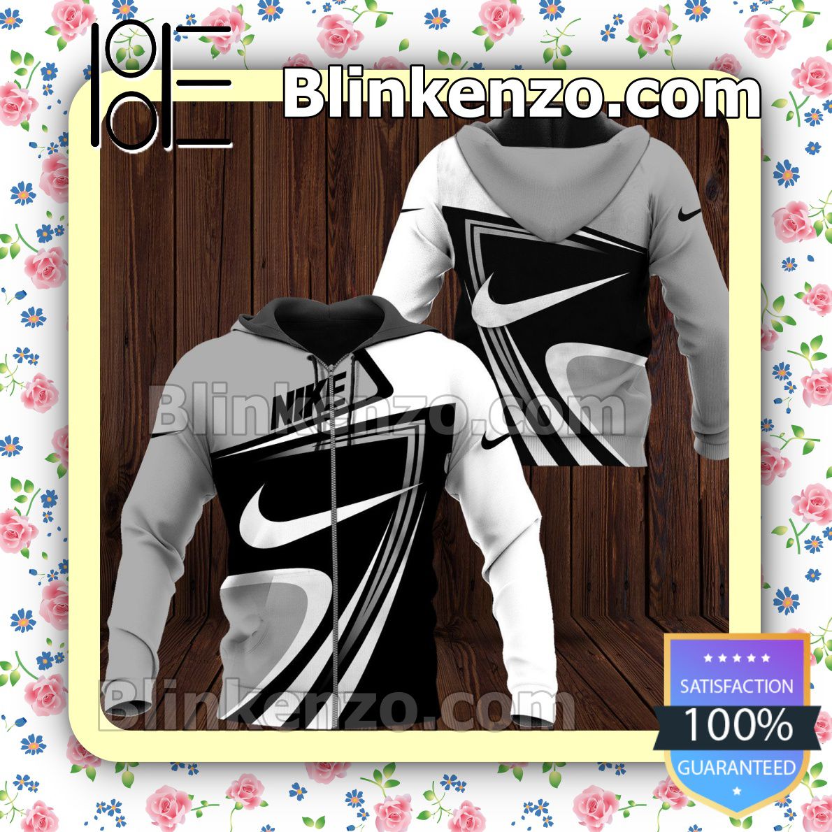 Free Ship Nike Mix Color White Black Grey Curves Full-Zip Hooded Fleece Sweatshirt
