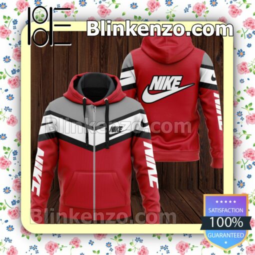 Nike Mix Colors Red Full-Zip Hooded Fleece Sweatshirt