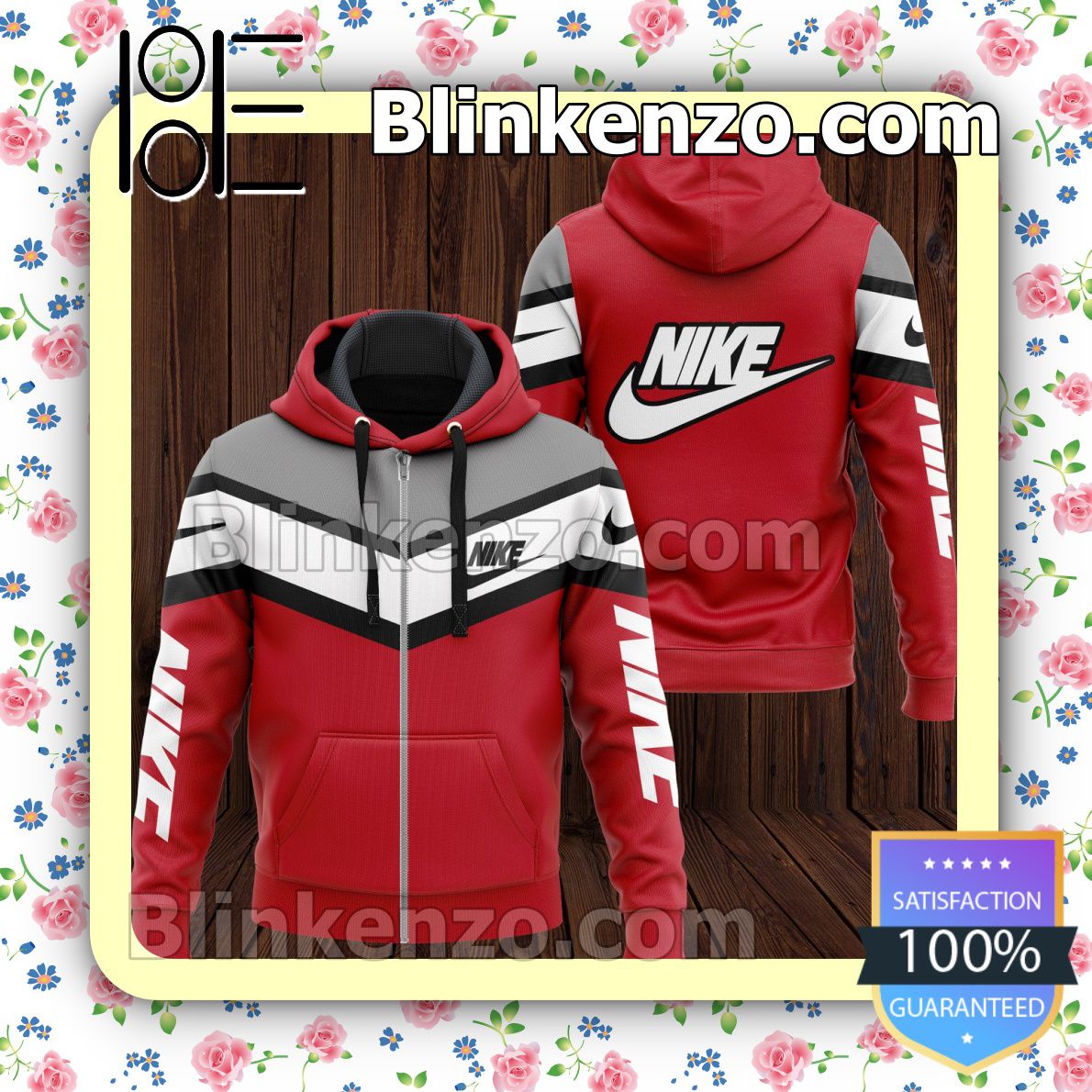 Buy In US Nike Mix Colors Red Full-Zip Hooded Fleece Sweatshirt