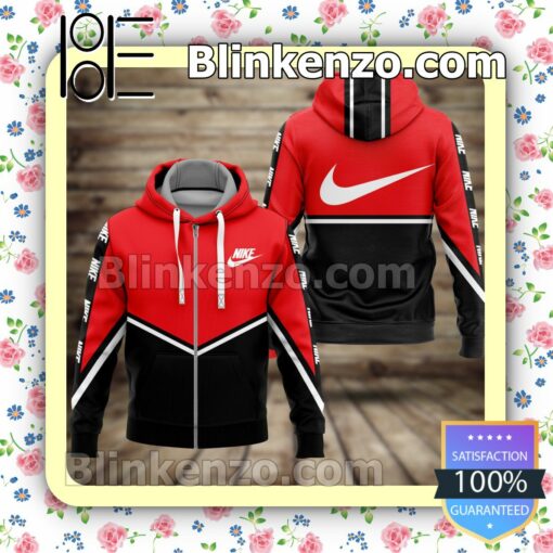 Nike Red And Black Full-Zip Hooded Fleece Sweatshirt