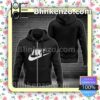 Nike White Brand Logo Black Full-Zip Hooded Fleece Sweatshirt