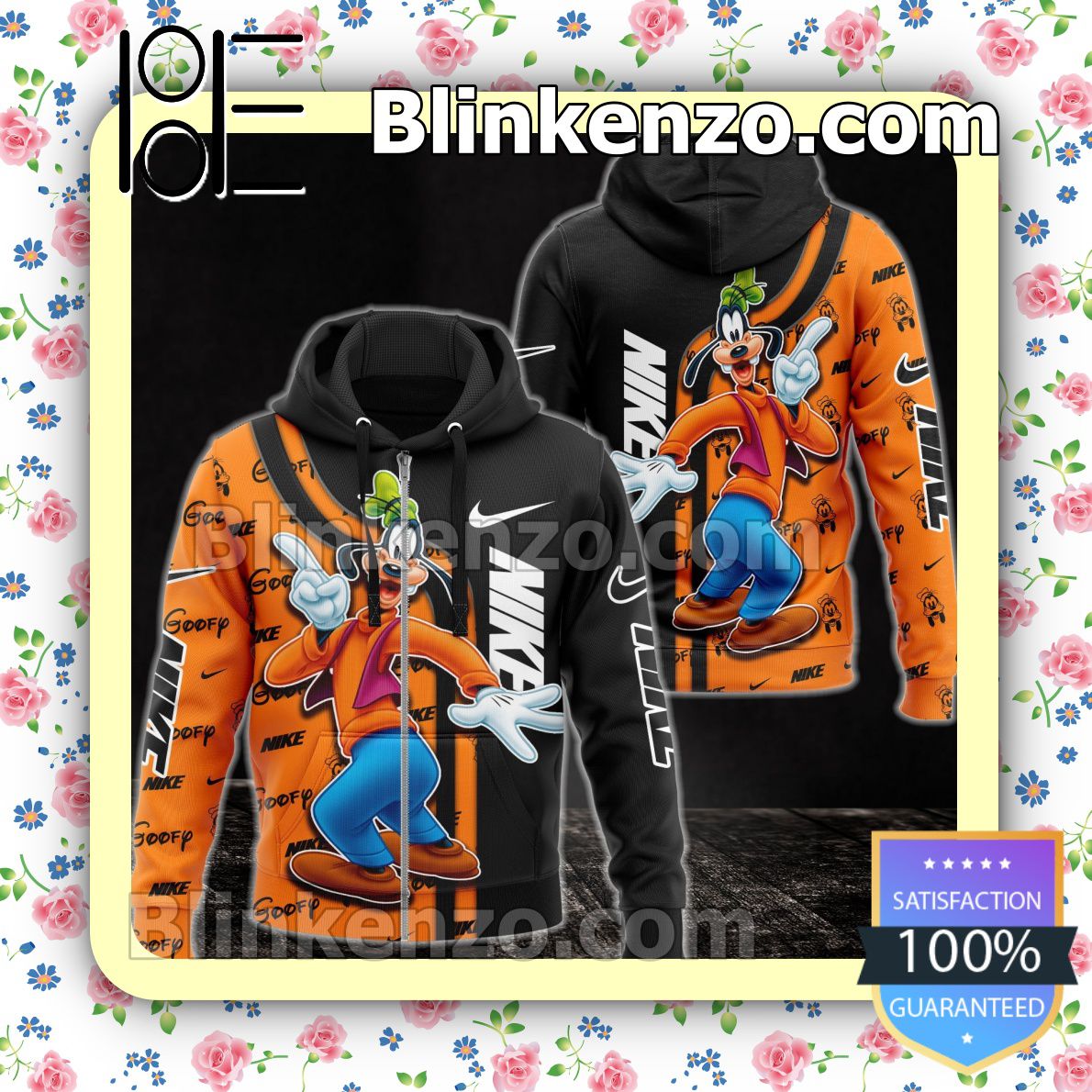 Great Nike With Goofy Black And Orange Full-Zip Hooded Fleece Sweatshirt