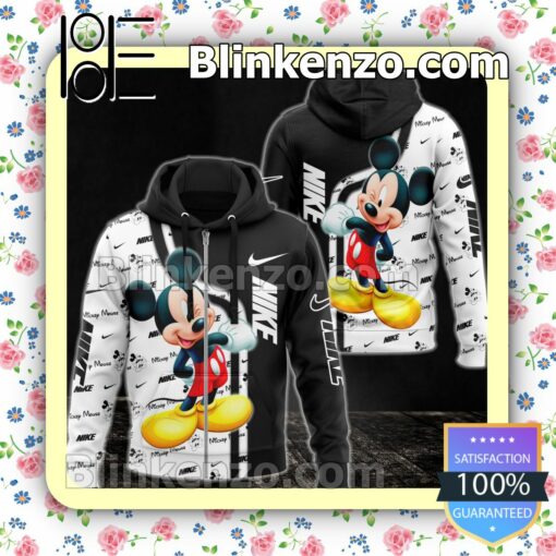 Nike With Mickey Mouse Black And White Full-Zip Hooded Fleece Sweatshirt