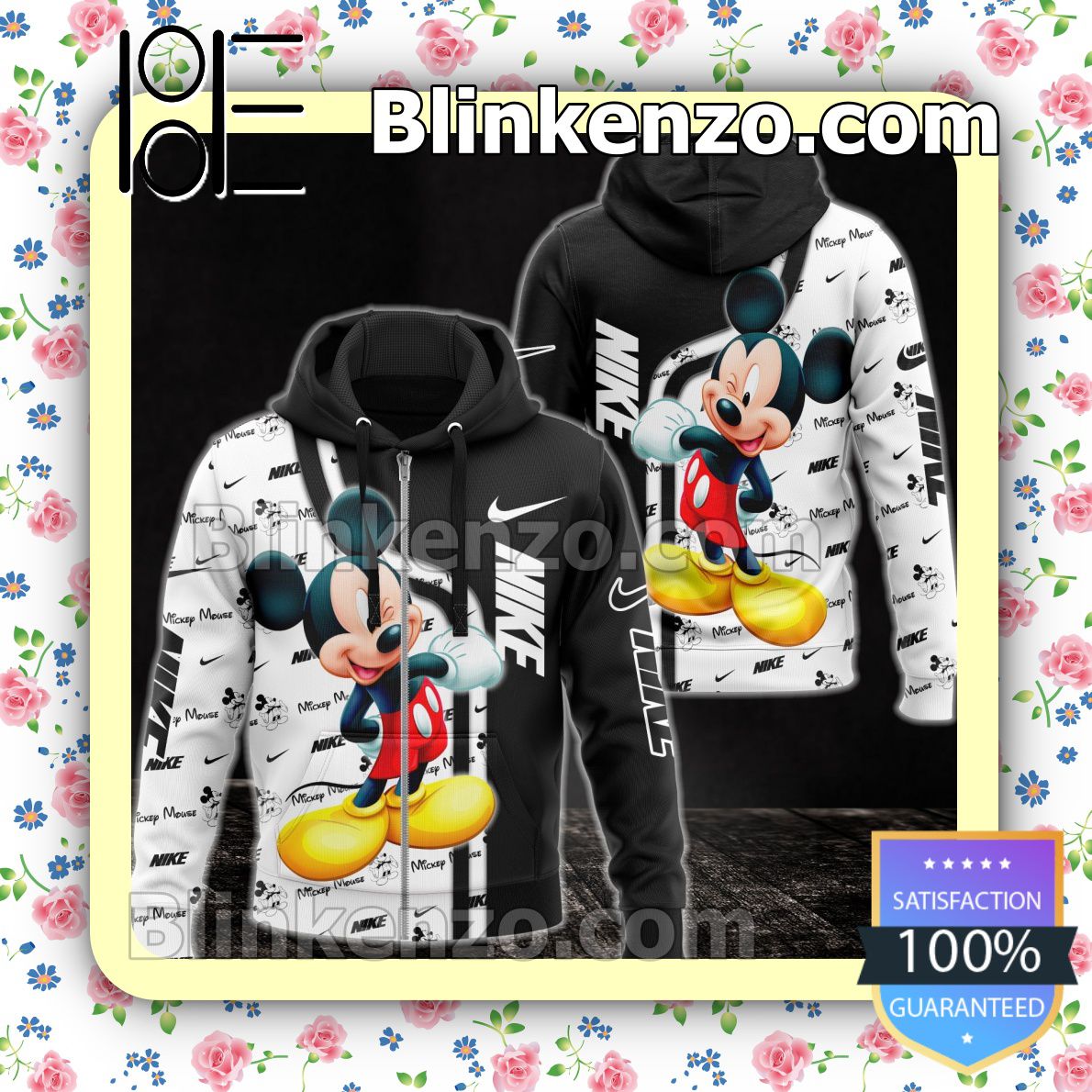 Great Quality Nike With Mickey Mouse Black And White Full-Zip Hooded Fleece Sweatshirt