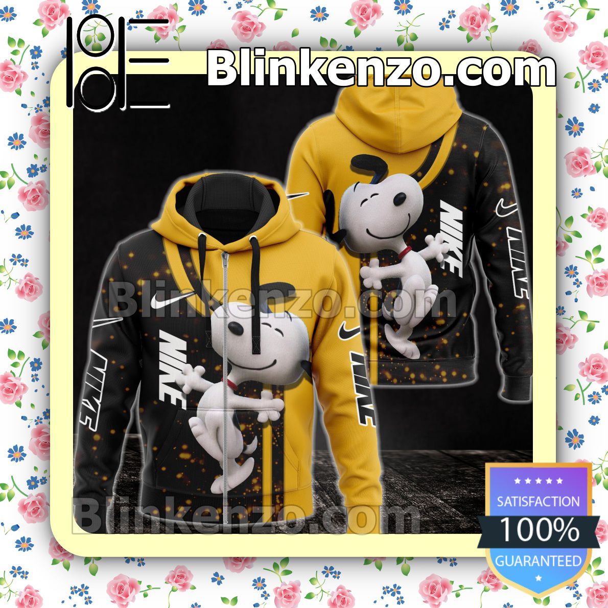 Great artwork! Nike With Snoopy Black And Yellow Full-Zip Hooded Fleece Sweatshirt