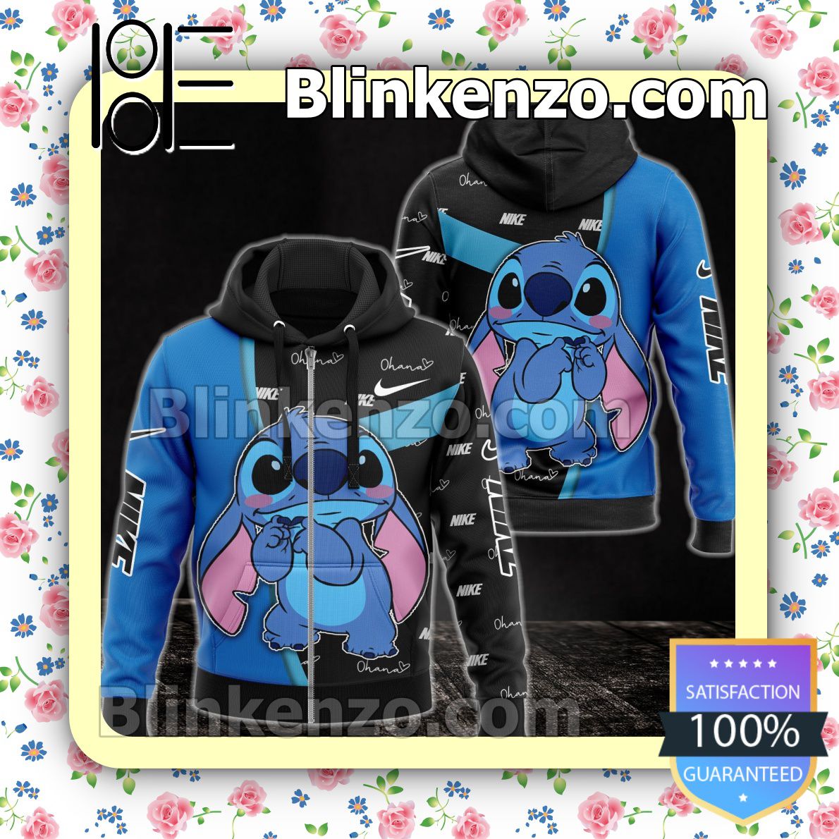 Amazon Nike With Stitch Ohana Blue And Black Full-Zip Hooded Fleece Sweatshirt