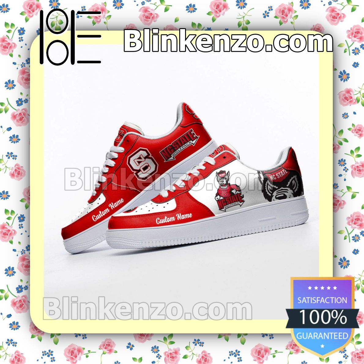 Popular North Carolina State Wolfpack Mascot Logo NCAA Nike Air Force Sneakers