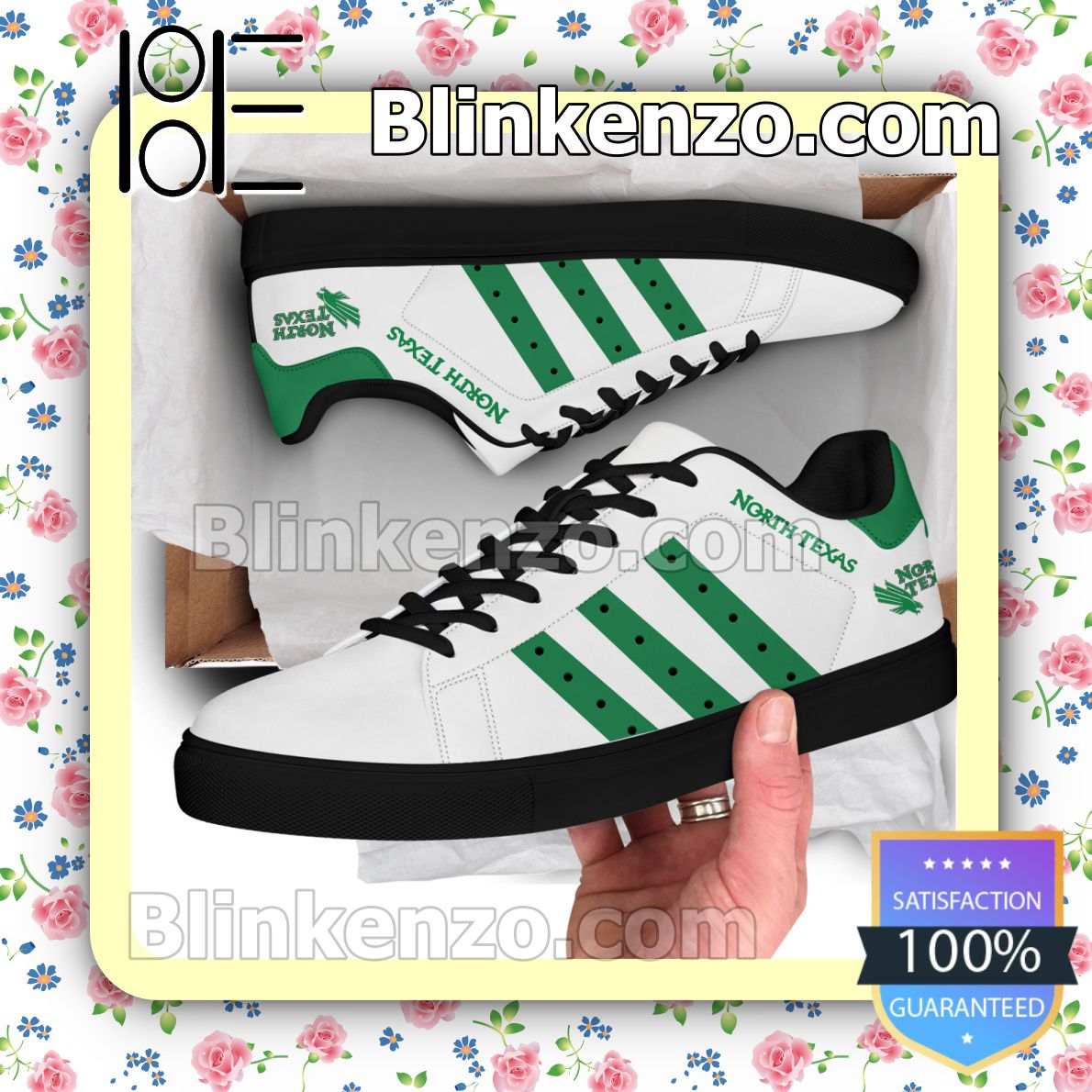 North Texas Mean Green Logo Print Low Top Shoes