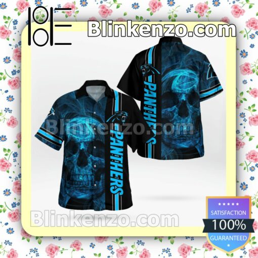 Panthers Skull Smoke Football Team Casual Button Down Shirts
