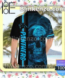Panthers Skull Smoke Football Team Casual Button Down Shirts a