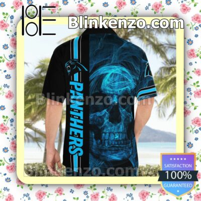 Panthers Skull Smoke Football Team Casual Button Down Shirts a