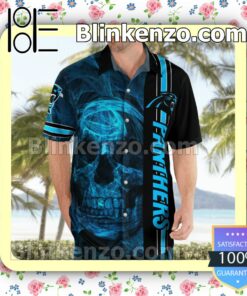 Panthers Skull Smoke Football Team Casual Button Down Shirts c